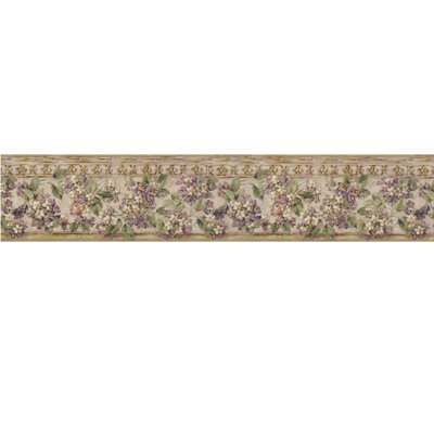 Floral Wisteria Wallpaper Border - Heather Purple, Beige,Tan 15' L x 9" W