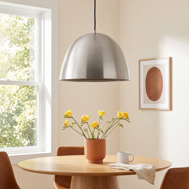 Natosha 1 - Light LED Single Pendant, Satin Nickel/Black, 16.5" H x 23.5" W x 23.5" D