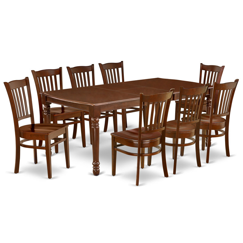 9 Piece Dining Table Set Includes a Rectangle Dining Room Table with Butterfly Leaf and 8 Wood Seat Chairs, 42x78 Inch, Mahogany
