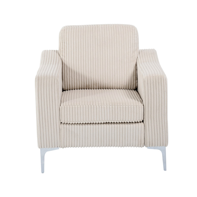 Fauteuil modulaire convertible beige en velours côtelé à accoudoirs simples, avec pieds robustes et structure d'installation rapide