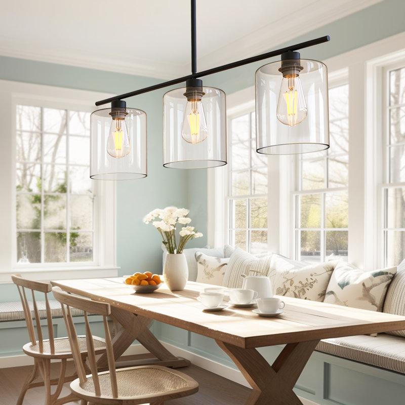 3-Light Dimmable Kitchen Island Modern Linear Chandelier with Clear Glass Shade, Yes