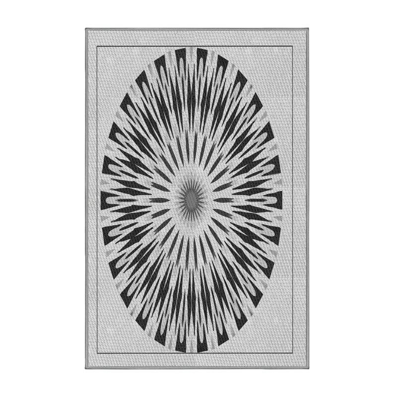 Tapis noir / gris en laine et polyester tissé à la machine Oriental, Rectangle 5 pi x 7 pi