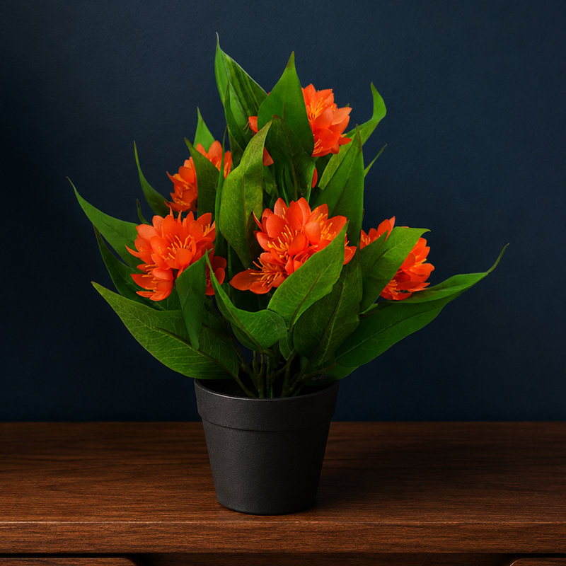 Plastic, Silk Freesia Arrangement in Pot, Orange