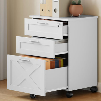 Classeur à 3 tiroirs avec serrure, classeur mobile sous le bureau pour le bureau à domicile, rangement en bois pour documents de format lettre / a4 / légal