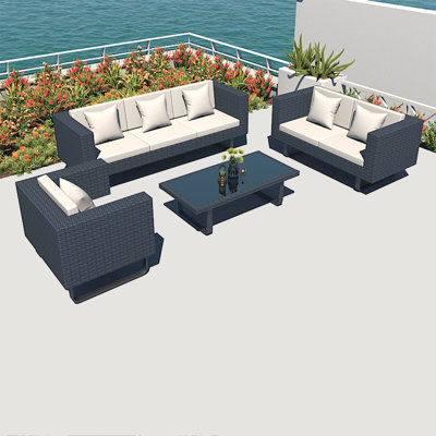 Outdoor Rattan Sofa Courtyard Waterproof Comfortab 6 - Person Patio Conversation Set