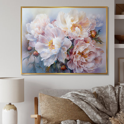 Reproduction d'art sur toile, pivoines roses et blanches