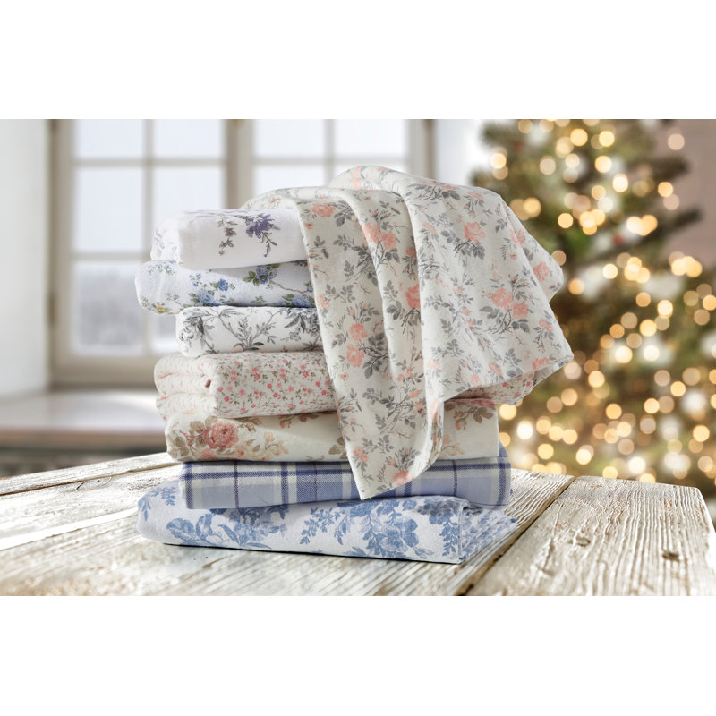 Rosalie Gray Floral Cotton Flannel Full Sheet Set