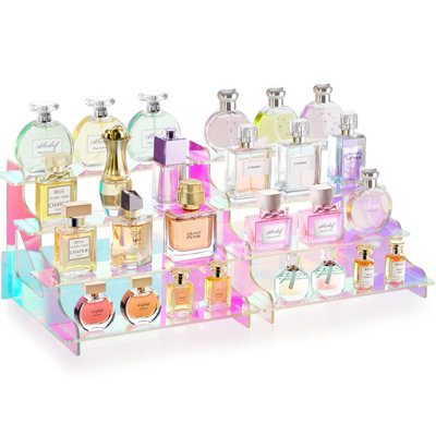 4 Tier Iridescent Display Risers Stand, Plastic Risers For Display, Plastic Perfume Organizer, Display For Figures, Cupcake, Dessert, Desktop Stand For Organization And Decor, 2 Pack, 9.5 Inch