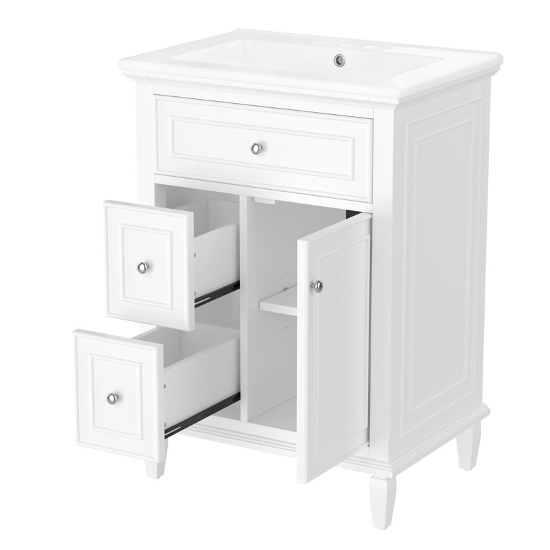 Meuble-lavabo de salle de bain avec lavabo et rangement polyvalent, Vert clair, 30