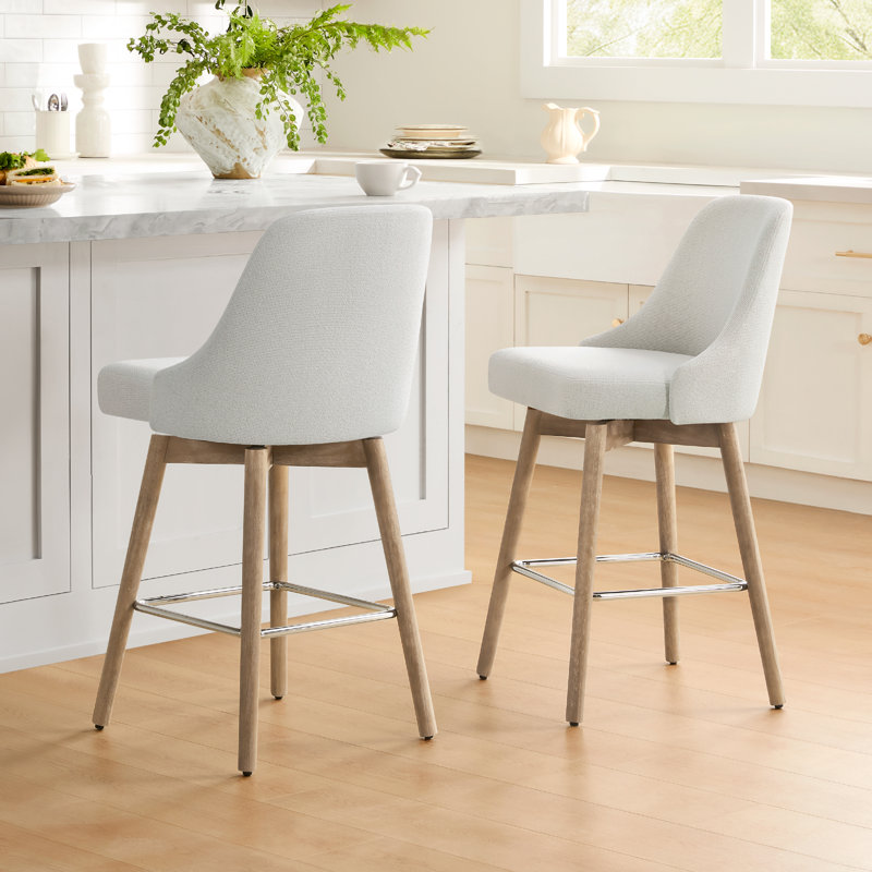 Luong Swivel 26'' Counter Stool, White/Beige