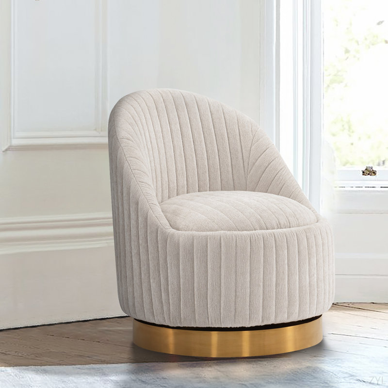 Chaise longue pivotante en chenille Leela crème, Crème, crème