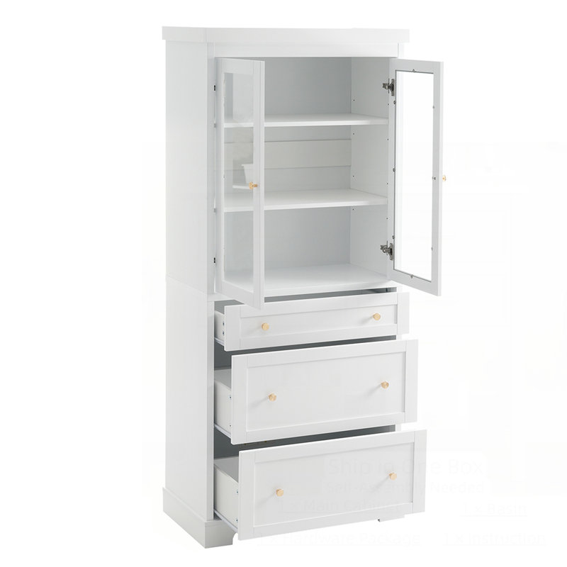Modern High Freestanding Tall Bathroom Cabinet, White