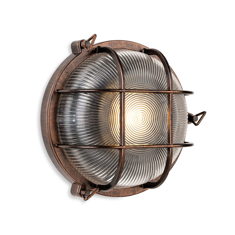 Antique Copper 28cm H Ribbed Glass Outdoor Bulkhead Light