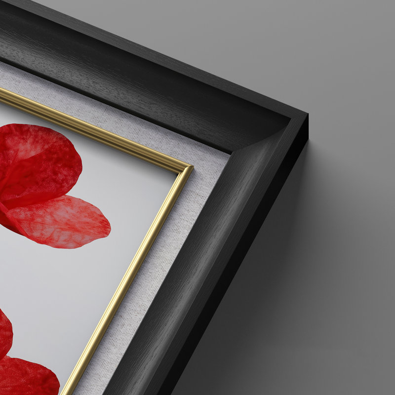 «Red Botanical Floral», ensemble de 2 reproductions d'art encadrées sur papier 26 po x 36 po, Noir