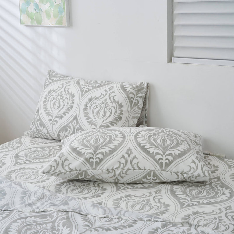 Moon Sky Speckled Heather Grey White Ogee Damask Modern Victorian Shabby Elegance Pillowcases 20x30