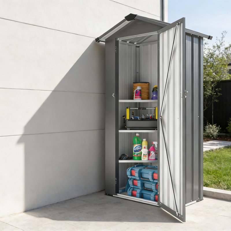 Remise de rangement verticale 69,7 po - Remise à outils imperméable pour l'extérieur et l'intérieur, Gris