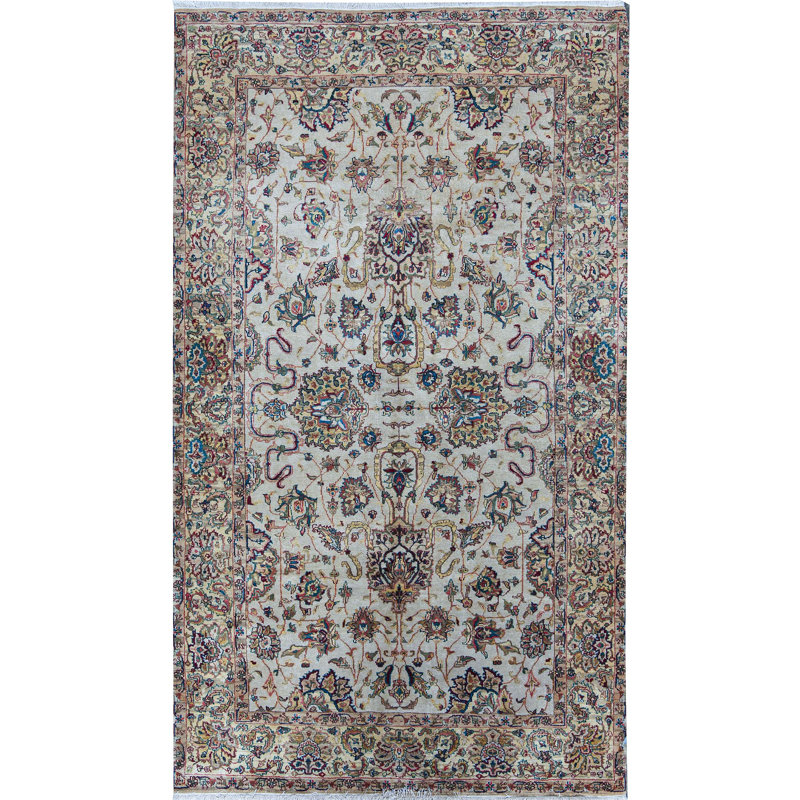 Tapis crème et doré noué à la main de haute qualité
