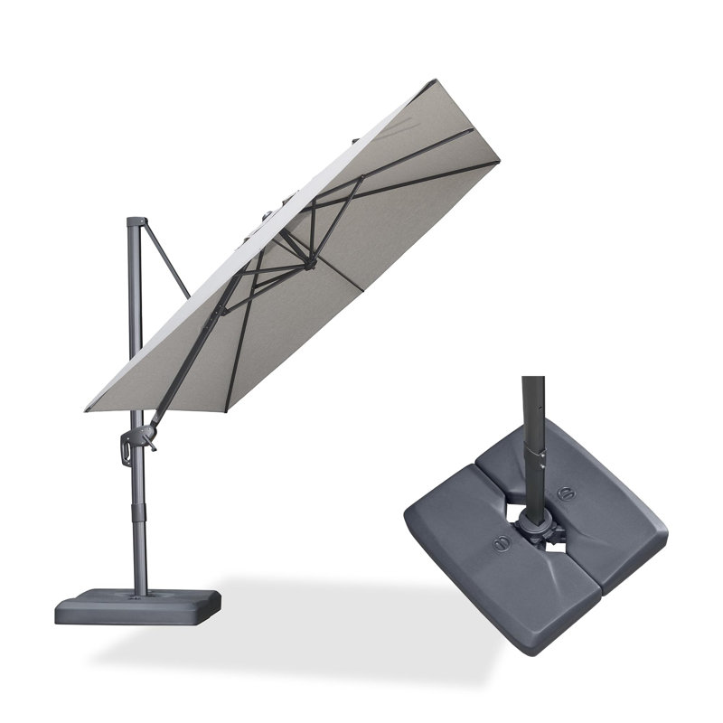 Rozon 9' Square Cantilever Umbrella with  Fade Resistance Recycled Fabric and 360-degree Rotation, Pebble Gray