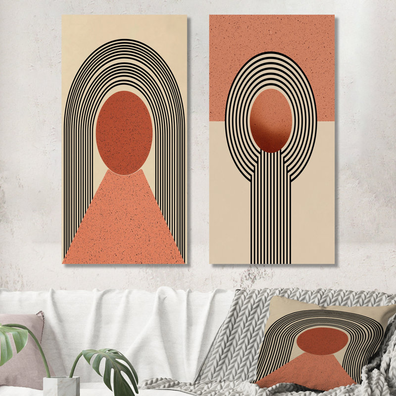 Vortex rétro orange et noir I - ensemble de 2 impressions murales géométriques en métal, 40" H x 40" W