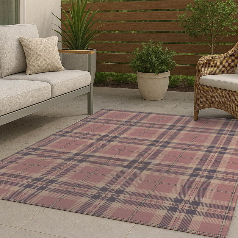 Vinny Tartan Non-Slip Outdoor Rug, Rectangle 5' x 7'