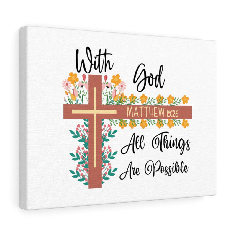 With God Matthew 19:26 Flower Cross - Wrapped Canvas Print, 46cm H x 61cm W