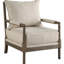Fauteuil beige avec pattes avant sphériques - Hauteur 96,5 cm x Largeur 86,4 cm - Revêtement en tissu - Lignes géométriques