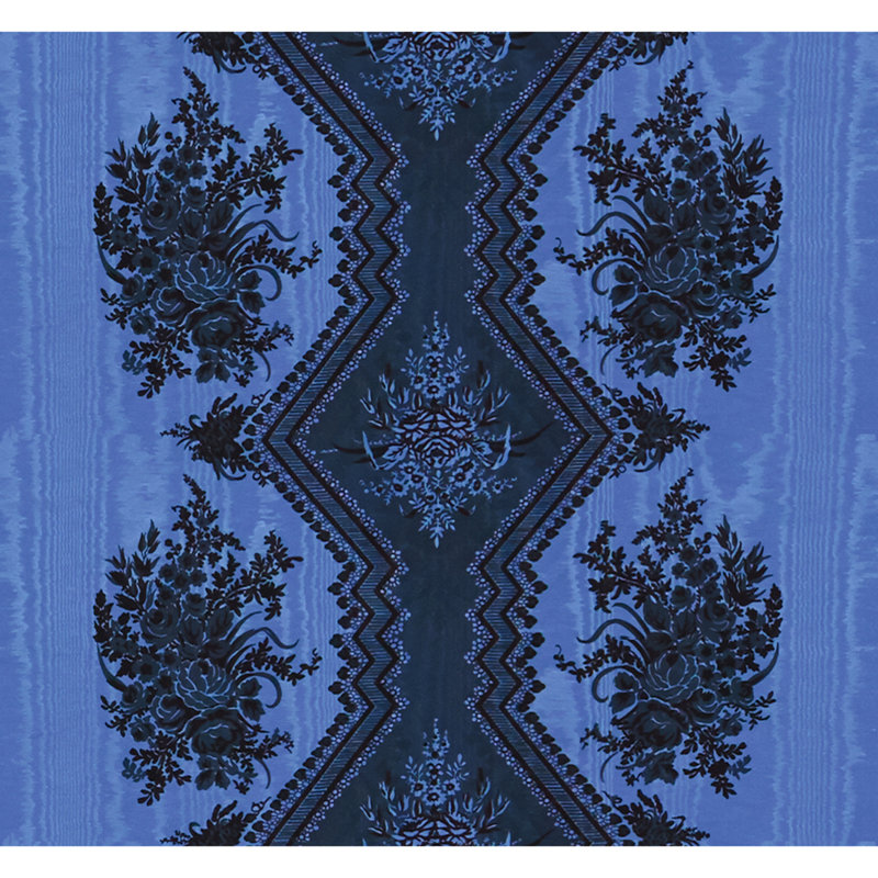 Madeleine Castaing Coppelia Moire Cotton Blend Fabric, Bleu