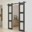Porte de grange coulissante double en verre trempé givré 3-Lite avec poignée-110987398-110987397