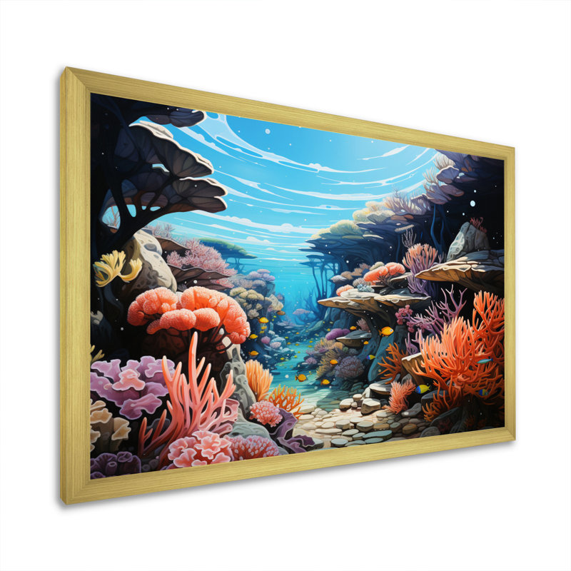 Underwater Coral Reef Profondeurs III - Imprimé, Encadrement doré, H 16 po x l 32 po x P 1 po