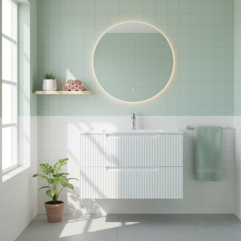 Armoire de salle de bain flottante murale 30 po, finition blanche, fabrication en panneau de fibres à densité moyenne de qualité supérieure avec tiroirs à fermeture en douceur (lavabo non inclus)