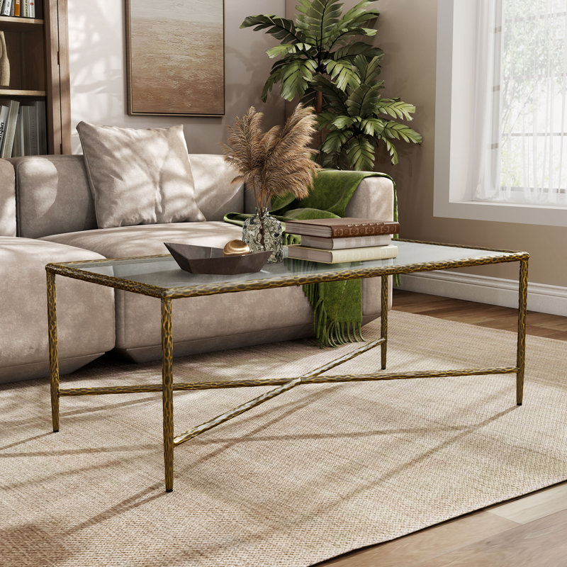 Lalia Modern Hammered Metal X-Brace Coffee Table, Gold