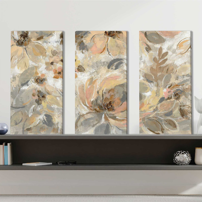 Ivoire floral - ensemble de 3 peintures sur toile tendue, H 32 po x l 48 po x P 0,75 po