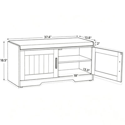 Shoe Storage Bench with Double Doors & Thick Padded Cushion – 2-Tier Shoe Bench, Entryway Bench with Adjustable Shelves for Living Room & Bedroom