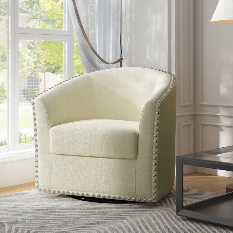 Yamber 77.2 Cm Wide Swivel Barrel Chair, White Polyester