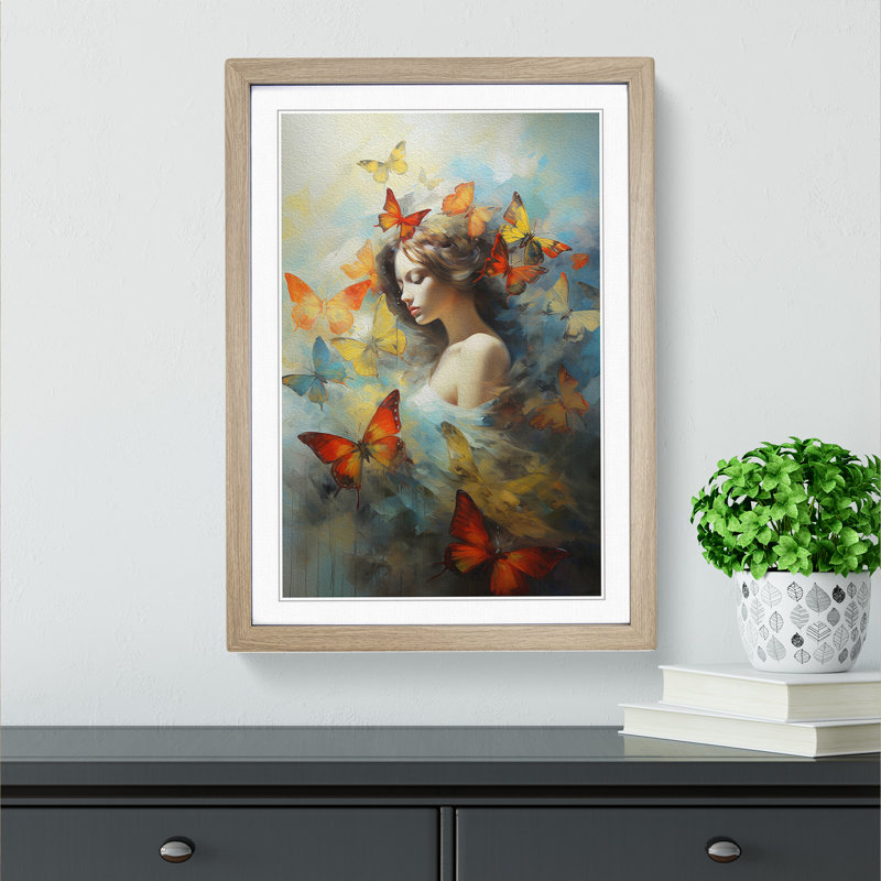 Butterfly Romanticism Art - Framed Print, 64cm H x 46cm W x 2cm D, Oak Framed