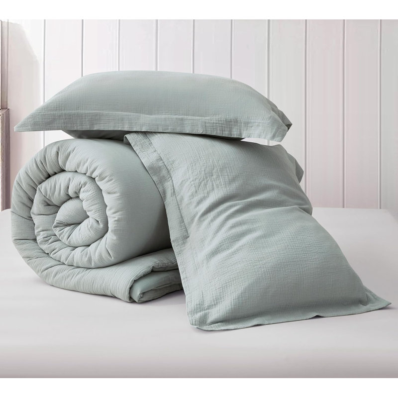 Breeze Cotton Gauze Comforter Bedding Set, Queen Comforter + 2 Standard Shams, Blue