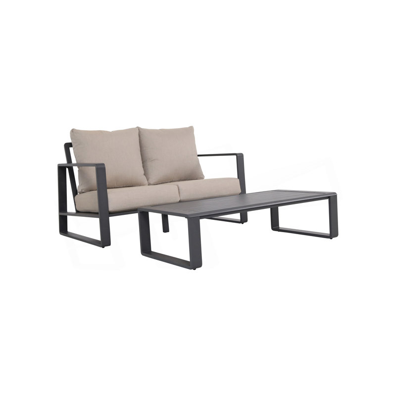 Double Sofa + Rectangular Coffee Table, Light Gray