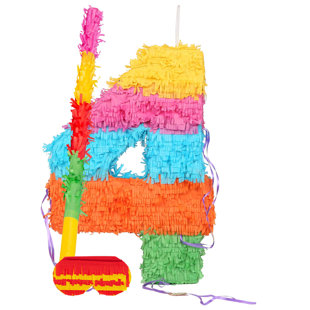 Fax Potato - Pinatas Number 4 Cardboard Pinata, Stick and Blindfold Set - W35cm x D7.5cm x H50cm - Multi