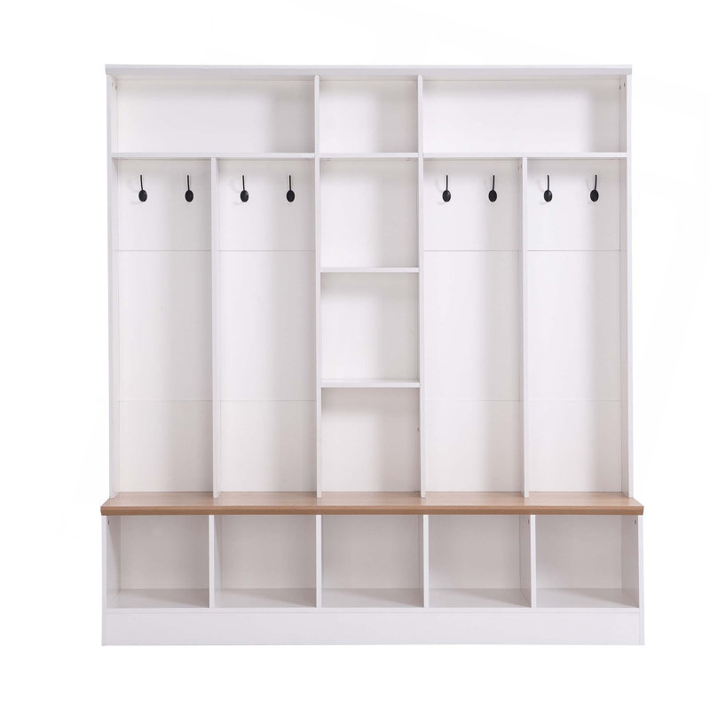 Wide Design Hall Tree With Storage Bench, Minimalist Shoe Cabinet With Cube Storage & Shelves,Multifunctional Coat Rack With 8 Hooks For Entryways,Mudroom
