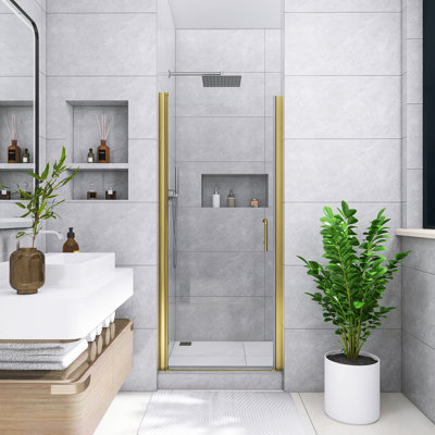 32 po X P 72 po Porte de douche réversible à demi-cadre pivotant H au fini or brossé
