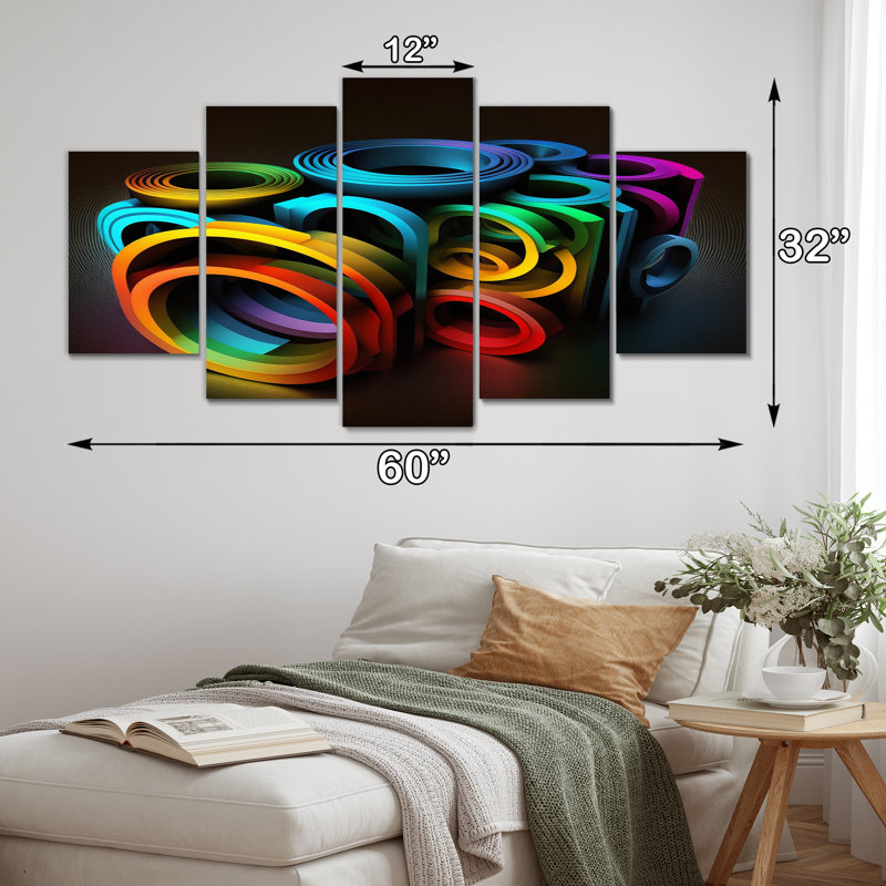 «Neon Rainbow 3D», reproduction d'art abstrait en spirale - 5 panneaux