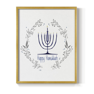 «Happy Hanukkah II», reproduction encadrée - bois massif