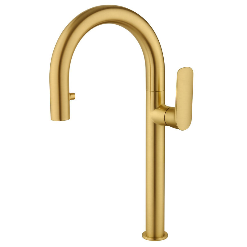 REMUS Kitchen Single Hole Pull Down Kitchen Faucet, Brushed Gold