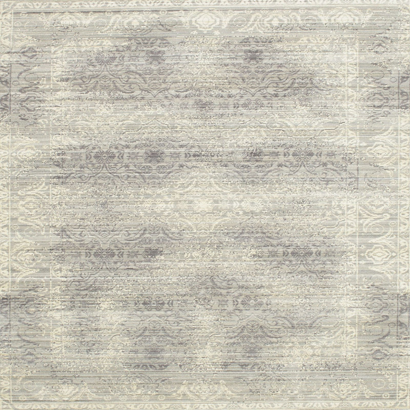 Tapis traditionnel gris / blanc cassé Wolbach, Carré 4 pi
