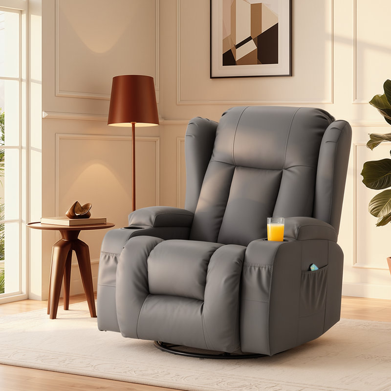 Fauteuil inclinable et pivotant à 360 ° en cuir PU avec porte-gobelets et poche latérale