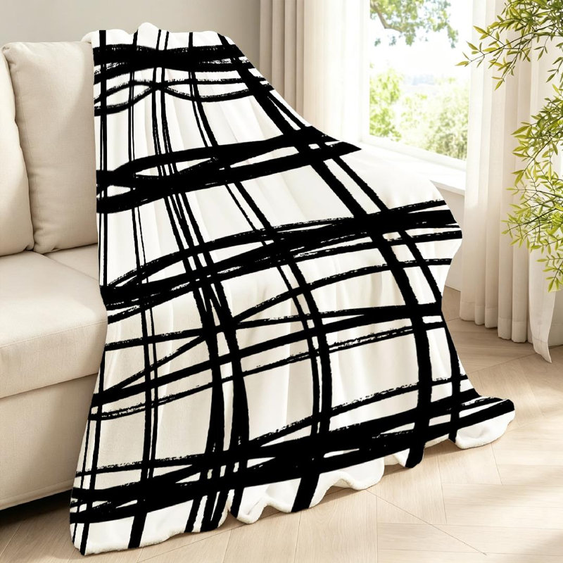 Jeté en molleton transparent ultra doux, imprimé recto noir et blanc stylisé, Throw 40" x 50"