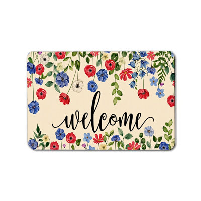 Watercolor Floral Welcome 20"X 32" Entry Welcome Mat Veterans Day Home Decor