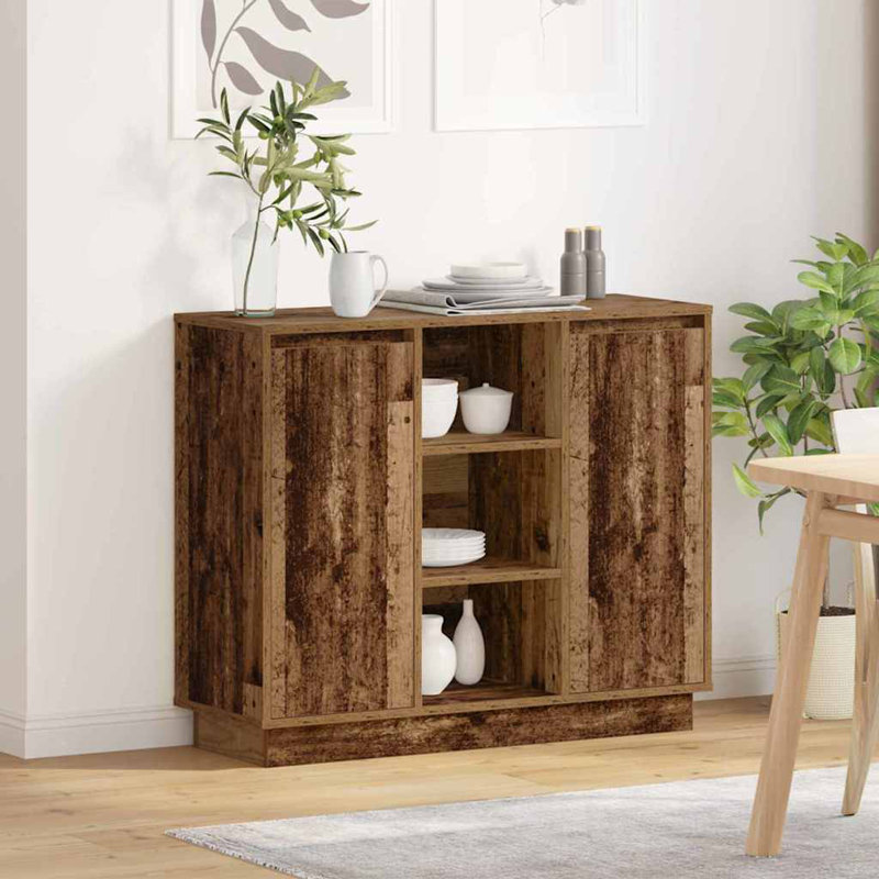 LED Sideboard with LED Strip Lights Engineered Wood Modern Storage Home, Brown