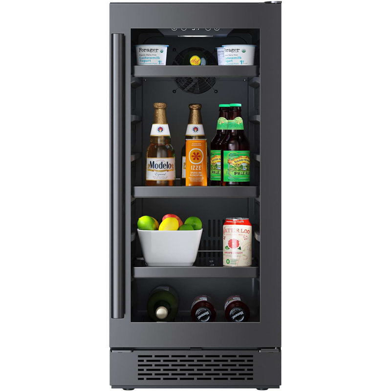 15 Inch Wide 86 Can Beverage Center with LED Lighting Door Lock and Right Hinge