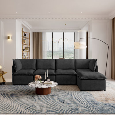 5-Piece Modular Slipcover Sectional Sofa, Free Combination Sofa With Lightweight Iron Frame & Ottoman